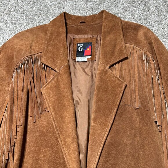 Row G Womens Small Vintage Boho Suede Fringe Jacket Split Pigskin Western Style - Picture 5 of 13